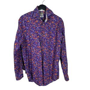 Thomas Dean Purple Micro Floral Long Sleeve Button Up Shirt Large